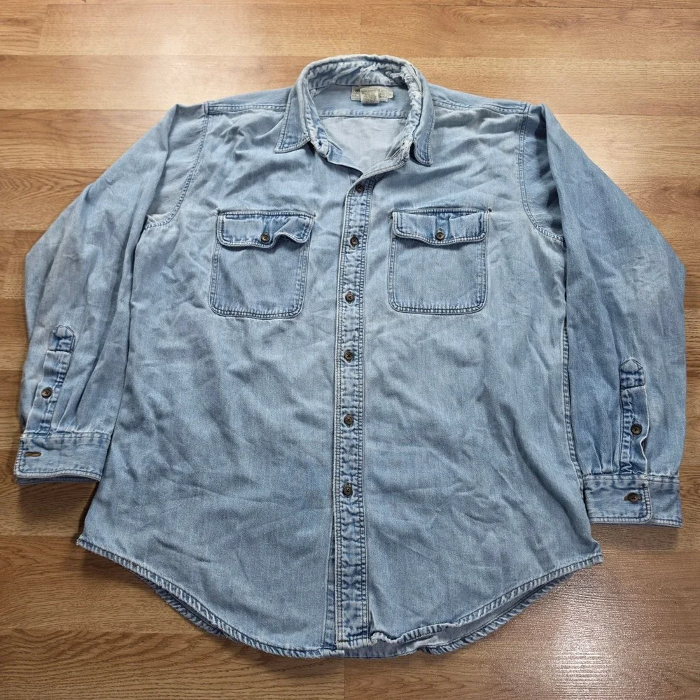 Vintage Banana Republic Denim Shirt Mens Large Blue  Safari Travel Made  USA 80s